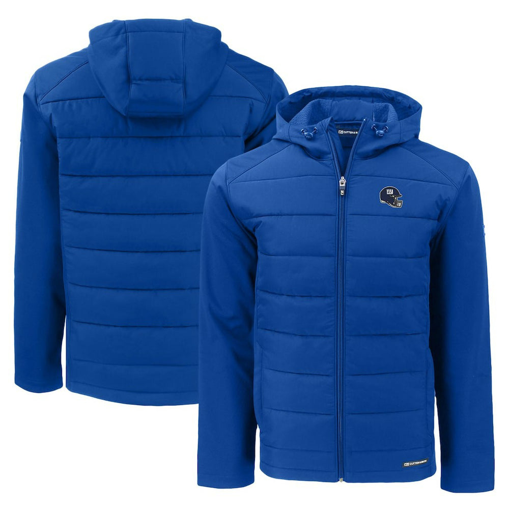 New York Giants Cutter & Buck Helmet Evoke Hybrid Eco Softshell Recycled Full-Zip Hoodie Jacket Royal