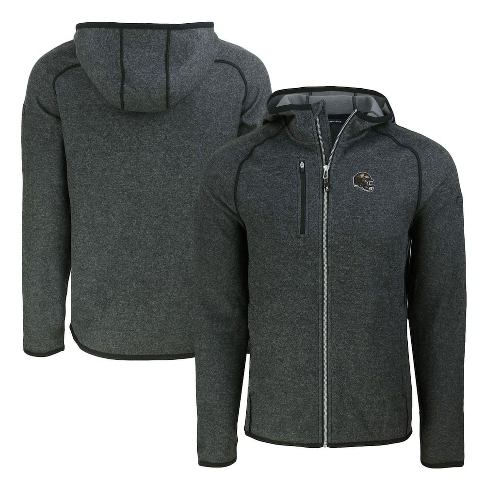 Baltimore Ravens Cutter & Buck Helmet Mainsail Sweater-Knit Full-Zip Hoodie Heather Charcoal