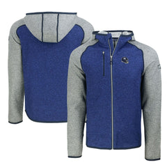 New York Giants Cutter & Buck Helmet Mainsail Sweater-Knit Full-Zip Hoodie Royal/Heather Gray