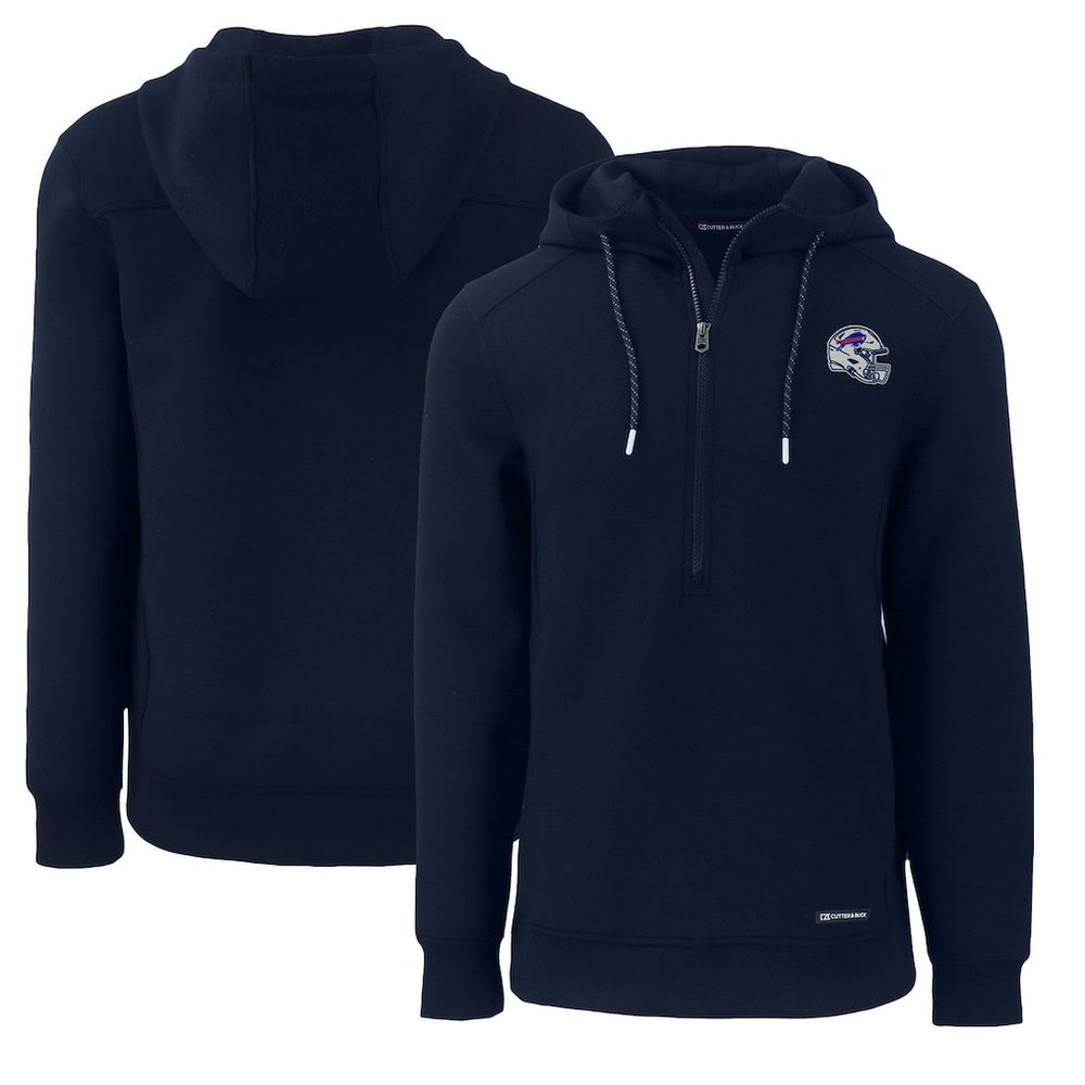 Buffalo Bills Cutter & Buck Helmet Roam Eco Half-Zip Recycled Pullover Hoodie Navy