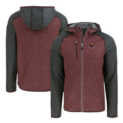 Washington Commanders Cutter & Buck Helmet Mainsail Sweater-Knit Full-Zip Hoodie Burgundy/Heather Charcoal