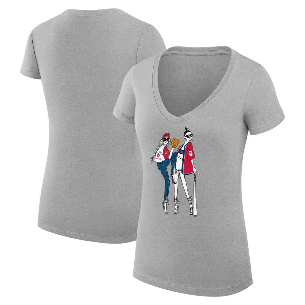 St. Louis Cardinals G-III 4Her by Carl Banks Women's Super-Slim Fit Lightweight Baseball V-Neck T-Shirt - Heather Gray T-shirts