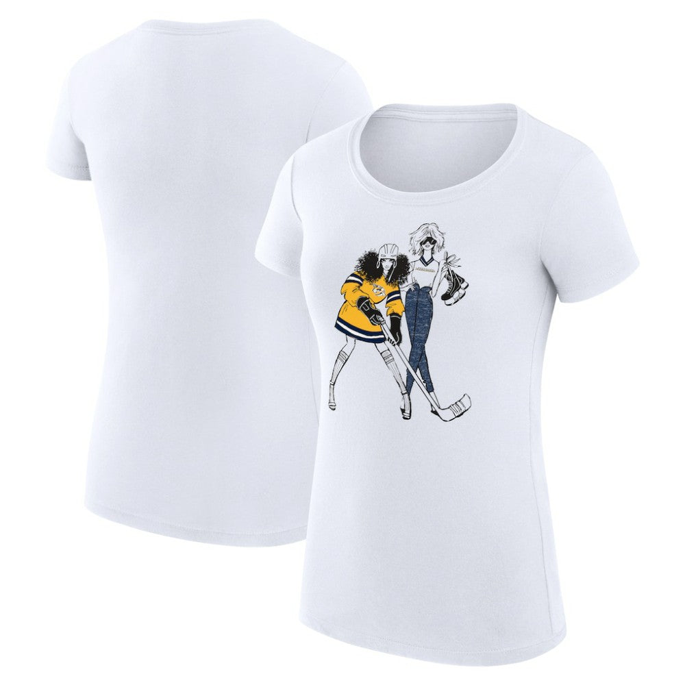 NHL Nashville Predators G-III 4Her by Carl Banks Women's Super-Slim Fit Lightweight Hockey Girls T-Shirt - White