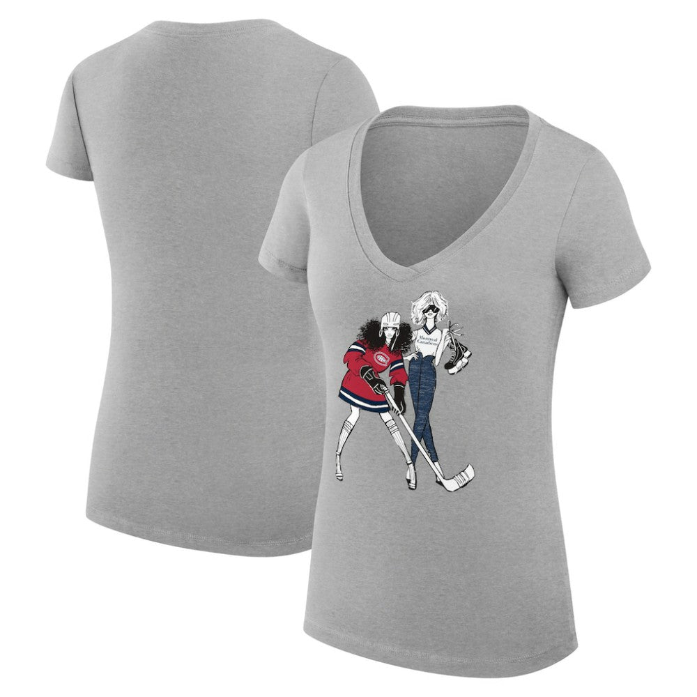 NHL Montreal Canadiens G-III 4Her by Carl Banks Women's Super-Slim Fit Lightweight Hockey Girls V-Neck T-Shirt - Heather Gray