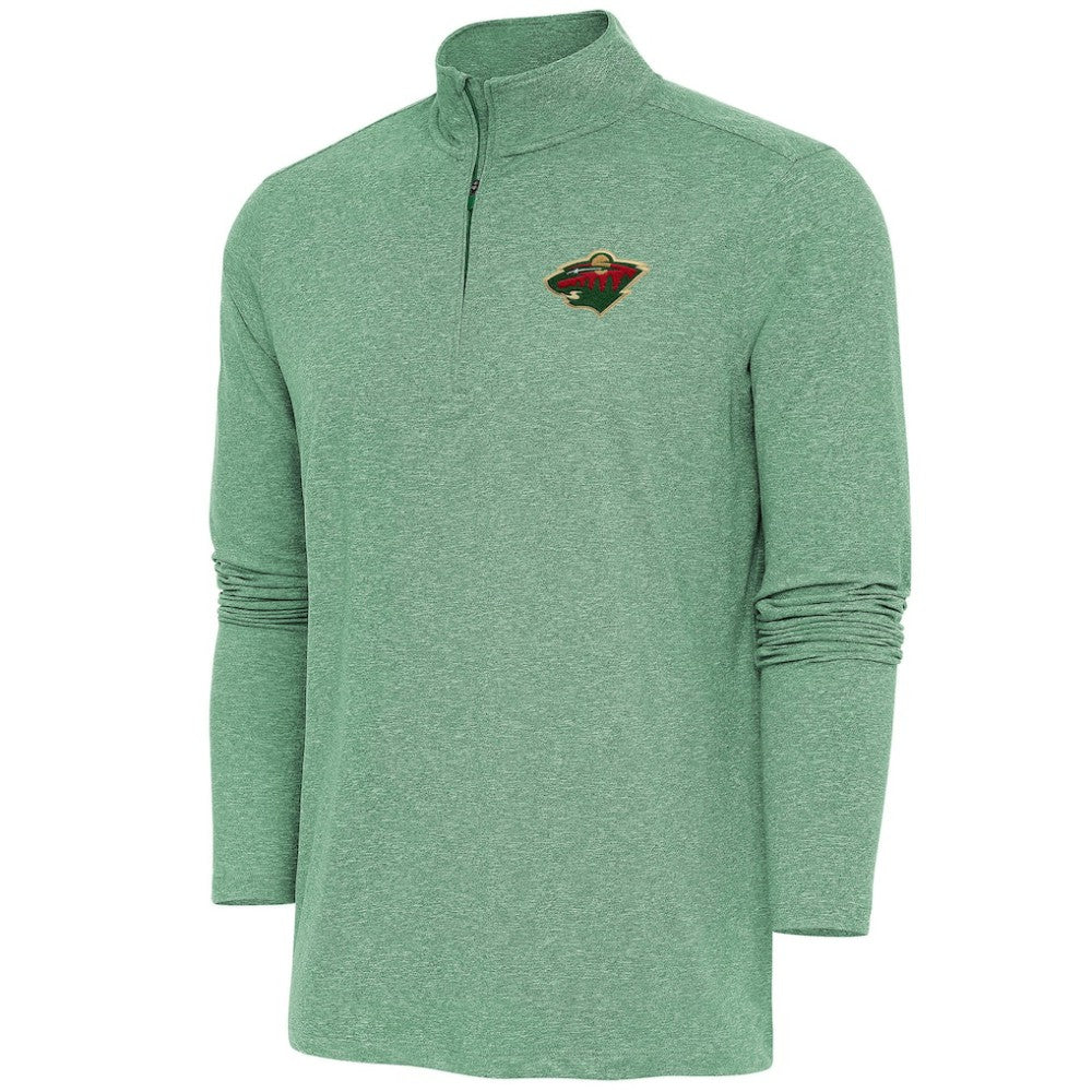 NHL Minnesota Wild Antigua Hunk Quarter-Zip Pullover Top - Heather Hunter Green