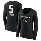Drake London Atlanta Falcons Women's Team Wordmark Player Name & Number Long Sleeve V-Neck T-Shirt Black