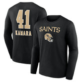 Alvin Kamara New Orleans Saints Team Wordmark Player Name & Number Long Sleeve T-Shirt Black