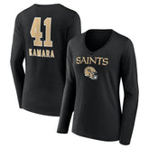 Alvin Kamara New Orleans Saints Women's Team Wordmark Player Name & Number Long Sleeve V-Neck T-Shirt Black