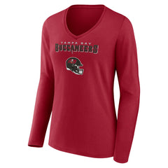 Baker Mayfield Tampa Bay Buccaneers Women's Team Wordmark Player Name & Number Long Sleeve V-Neck T-Shirt Red