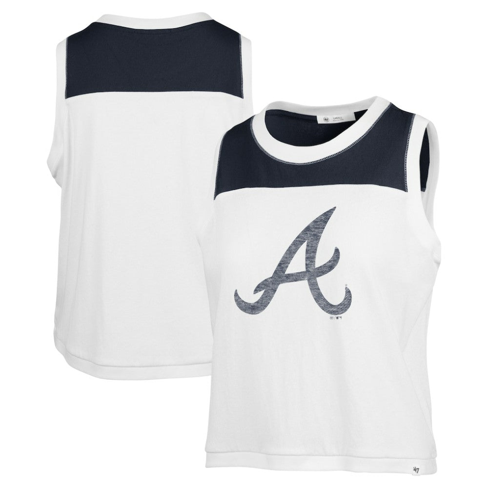 Atlanta Braves '47 Women's Plus Size Waist Length Muscle Tank Top - White/Navy Tanks