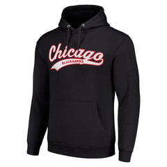 NHL Chicago Blackhawks Starter Tailsweep Fleece Tri-Blend Pullover Hoodie - Black