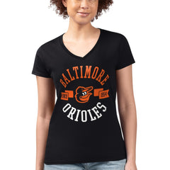 Baltimore Orioles G-III 4Her by Carl Banks Women's Super-Slim Fit Lightweight City Graphic V-Neck T-Shirt - Black T-shirts