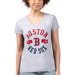 Boston Red Sox G-III 4Her by Carl Banks Women's Super-Slim Fit Lightweight City Graphic V-Neck T-Shirt - Heather Gray T-shirts