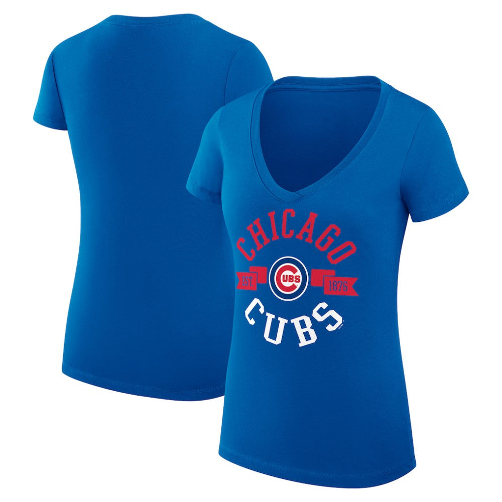 Chicago Cubs G-III 4Her by Carl Banks Women's Super-Slim Fit Lightweight City Graphic V-Neck T-Shirt - Royal T-shirts