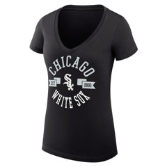 Chicago White Sox G-III 4Her by Carl Banks Women's Super-Slim Fit Lightweight City Graphic V-Neck T-Shirt - Black T-shirts