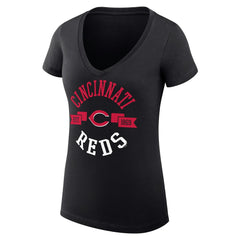 Cincinnati Reds G-III 4Her by Carl Banks Women's Super-Slim Fit Lightweight City Graphic V-Neck T-Shirt - Black T-shirts