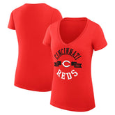 Cincinnati Reds G-III 4Her by Carl Banks Women's Super-Slim Fit Lightweight City Graphic V-Neck T-Shirt - Red T-shirts