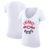 Cincinnati Reds G-III 4Her by Carl Banks Women's Super-Slim Fit Lightweight City Graphic V-Neck T-Shirt - White T-shirts
