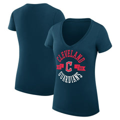 Cleveland Guardians G-III 4Her by Carl Banks Women's Super-Slim Fit Lightweight City Graphic V-Neck T-Shirt - Navy T-shirts