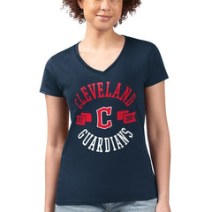 Cleveland Guardians G-III 4Her by Carl Banks Women's Super-Slim Fit Lightweight City Graphic V-Neck T-Shirt - Navy T-shirts
