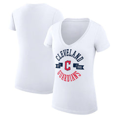 Cleveland Guardians G-III 4Her by Carl Banks Women's Super-Slim Fit Lightweight City Graphic V-Neck T-Shirt - White T-shirts