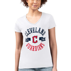Cleveland Guardians G-III 4Her by Carl Banks Women's Super-Slim Fit Lightweight City Graphic V-Neck T-Shirt - White T-shirts