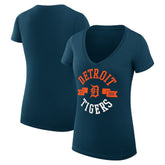 Detroit Tigers G-III 4Her by Carl Banks Women's Super-Slim Fit Lightweight City Graphic V-Neck T-Shirt - Navy T-shirts