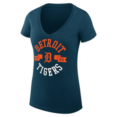 Detroit Tigers G-III 4Her by Carl Banks Women's Super-Slim Fit Lightweight City Graphic V-Neck T-Shirt - Navy T-shirts