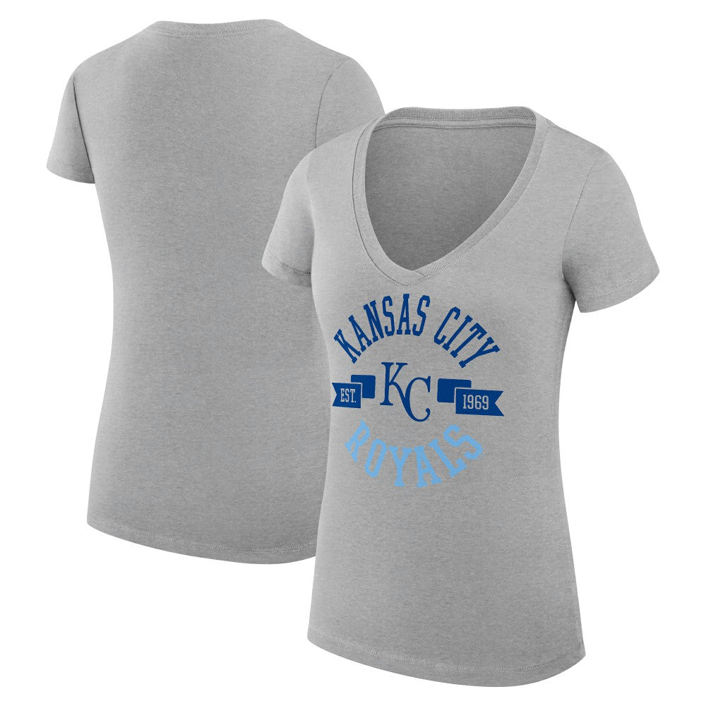 Kansas City Royals G-III 4Her by Carl Banks Women's Super-Slim Fit Lightweight City Graphic V-Neck T-Shirt - Heather Gray T-shirts