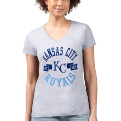 Kansas City Royals G-III 4Her by Carl Banks Women's Super-Slim Fit Lightweight City Graphic V-Neck T-Shirt - Heather Gray T-shirts