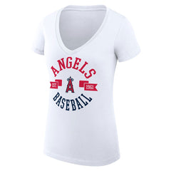 Los Angeles Angels G-III 4Her by Carl Banks Women's Super-Slim Fit Lightweight City Graphic V-Neck T-Shirt - White T-shirts