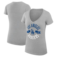Los Angeles Dodgers G-III 4Her by Carl Banks Women's Super-Slim Fit Lightweight City Graphic V-Neck T-Shirt - Heather Gray T-shirts
