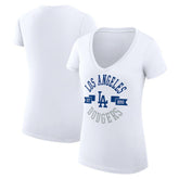 Los Angeles Dodgers G-III 4Her by Carl Banks Women's Super-Slim Fit Lightweight City Graphic V-Neck T-Shirt - White T-shirts