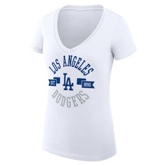 Los Angeles Dodgers G-III 4Her by Carl Banks Women's Super-Slim Fit Lightweight City Graphic V-Neck T-Shirt - White T-shirts