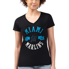 Miami Marlins G-III 4Her by Carl Banks Women's Super-Slim Fit Lightweight City Graphic V-Neck T-Shirt - Black T-shirts