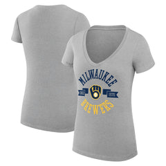 Milwaukee Brewers G-III 4Her by Carl Banks Women's Super-Slim Fit Lightweight City Graphic V-Neck T-Shirt - Heather Gray T-shirts