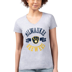 Milwaukee Brewers G-III 4Her by Carl Banks Women's Super-Slim Fit Lightweight City Graphic V-Neck T-Shirt - Heather Gray T-shirts