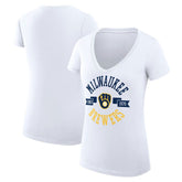 Milwaukee Brewers G-III 4Her by Carl Banks Women's Super-Slim Fit Lightweight City Graphic V-Neck T-Shirt - White T-shirts