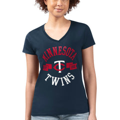 Minnesota Twins G-III 4Her by Carl Banks Women's Super-Slim Fit Lightweight City Graphic V-Neck T-Shirt - Navy T-shirts
