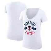 Minnesota Twins G-III 4Her by Carl Banks Women's Super-Slim Fit Lightweight City Graphic V-Neck T-Shirt - White T-shirts