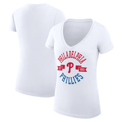 Philadelphia Phillies G-III 4Her by Carl Banks Women's Super-Slim Fit Lightweight City Graphic V-Neck T-Shirt - White T-shirts