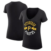 Pittsburgh Pirates G-III 4Her by Carl Banks Women's Super-Slim Fit Lightweight City Graphic V-Neck T-Shirt - Black T-shirts