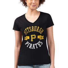 Pittsburgh Pirates G-III 4Her by Carl Banks Women's Super-Slim Fit Lightweight City Graphic V-Neck T-Shirt - Black T-shirts