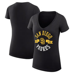 San Diego Padres G-III 4Her by Carl Banks Women's Super-Slim Fit Lightweight City Graphic V-Neck T-Shirt - Black T-shirts