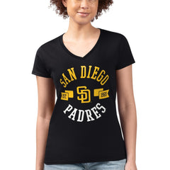 San Diego Padres G-III 4Her by Carl Banks Women's Super-Slim Fit Lightweight City Graphic V-Neck T-Shirt - Black T-shirts