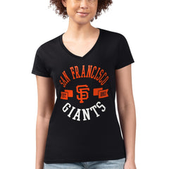 San Francisco Giants G-III 4Her by Carl Banks Women's Super-Slim Fit Lightweight City Graphic V-Neck T-Shirt - Black T-shirts