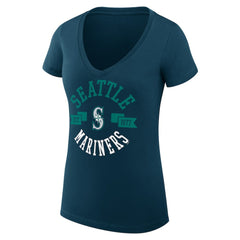 Seattle Mariners G-III 4Her by Carl Banks Women's Super-Slim Fit Lightweight City Graphic V-Neck T-Shirt - Navy T-shirts