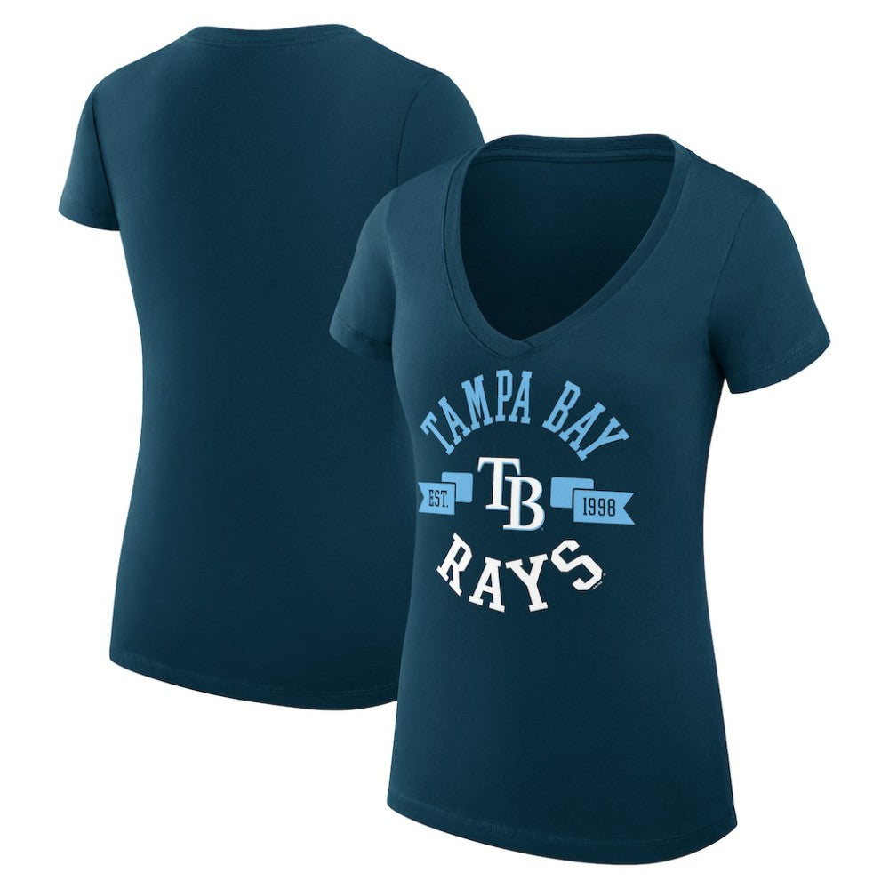 Tampa Bay Rays G-III 4Her by Carl Banks Women's Super-Slim Fit Lightweight City Graphic V-Neck T-Shirt - Navy T-shirts