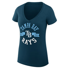 Tampa Bay Rays G-III 4Her by Carl Banks Women's Super-Slim Fit Lightweight City Graphic V-Neck T-Shirt - Navy T-shirts