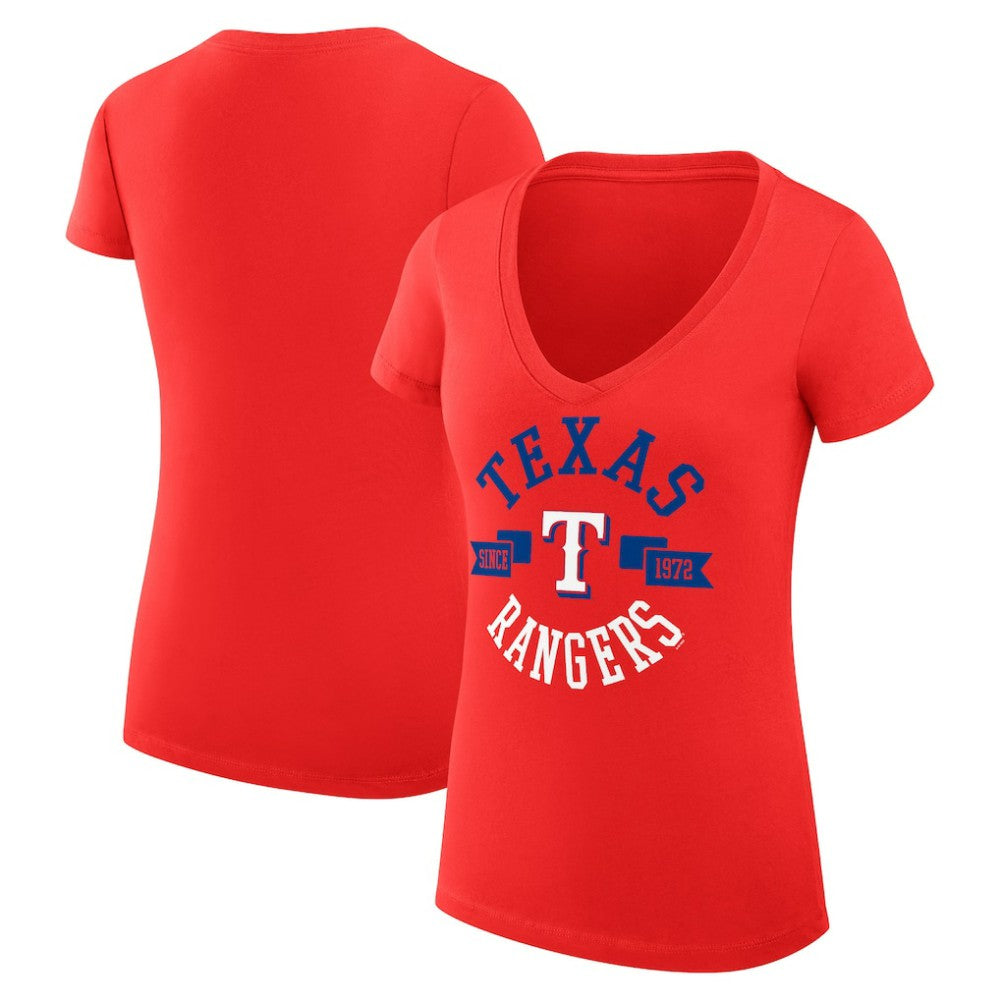 Texas Rangers G-III 4Her by Carl Banks Women's Super-Slim Fit Lightweight City Graphic V-Neck T-Shirt - Red T-shirts